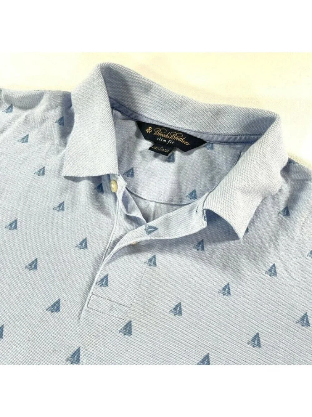 Brooks Brothers Men’s Sailboat Slim Fit Polo 100% Cotton Shirt Blue • Large